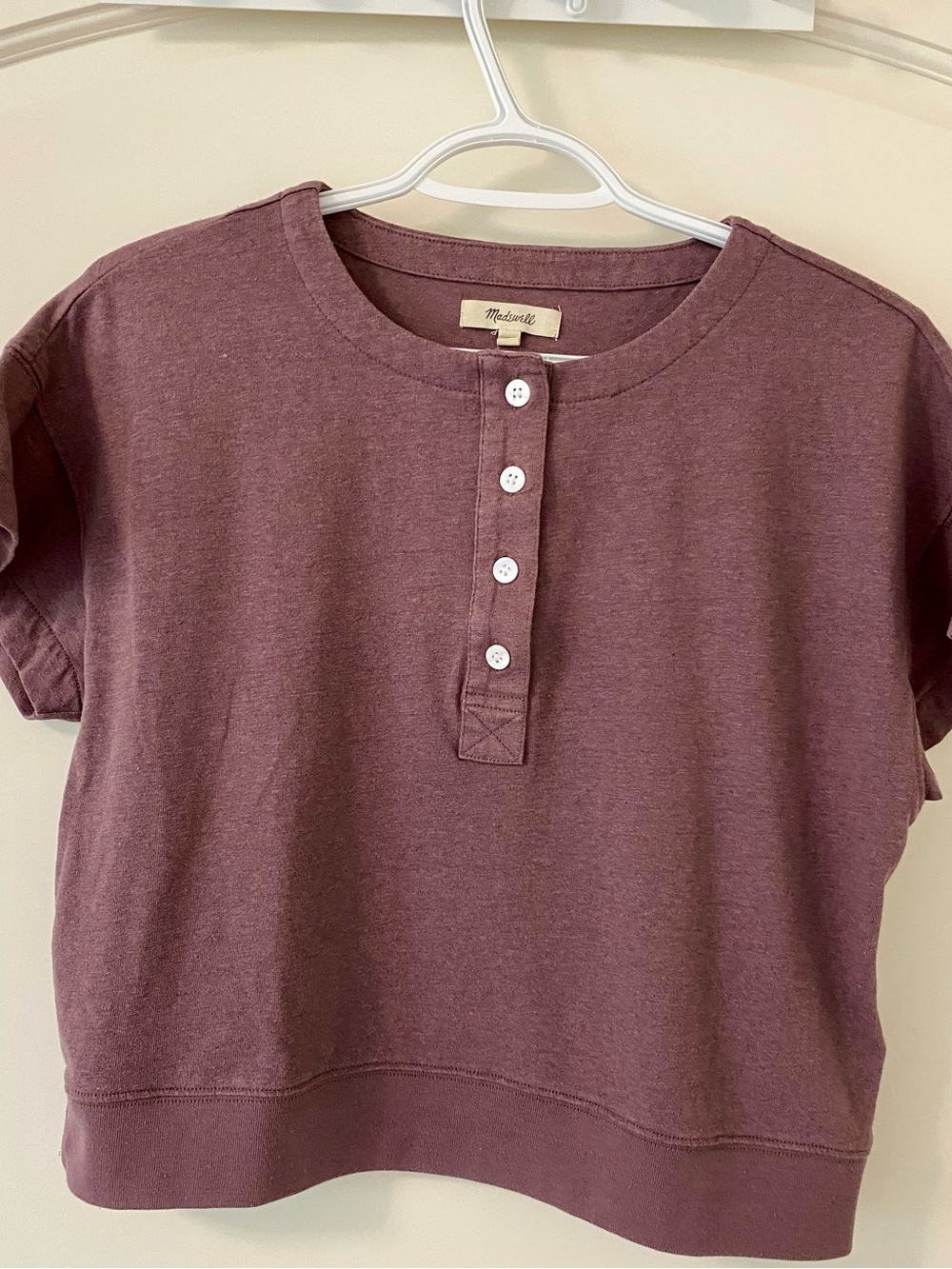 Madewell Short-Sleeve Henley Top in Dusty Mauve Size Small